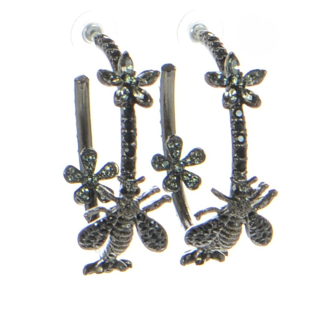 Oscar de la Renta Large Crystal Bee Hoop Earrings